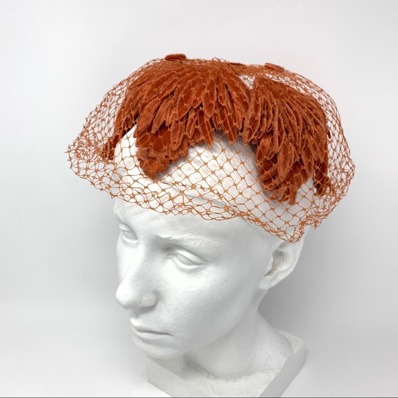 Vintage 1950s Netted Velour Feather Tulle Hat